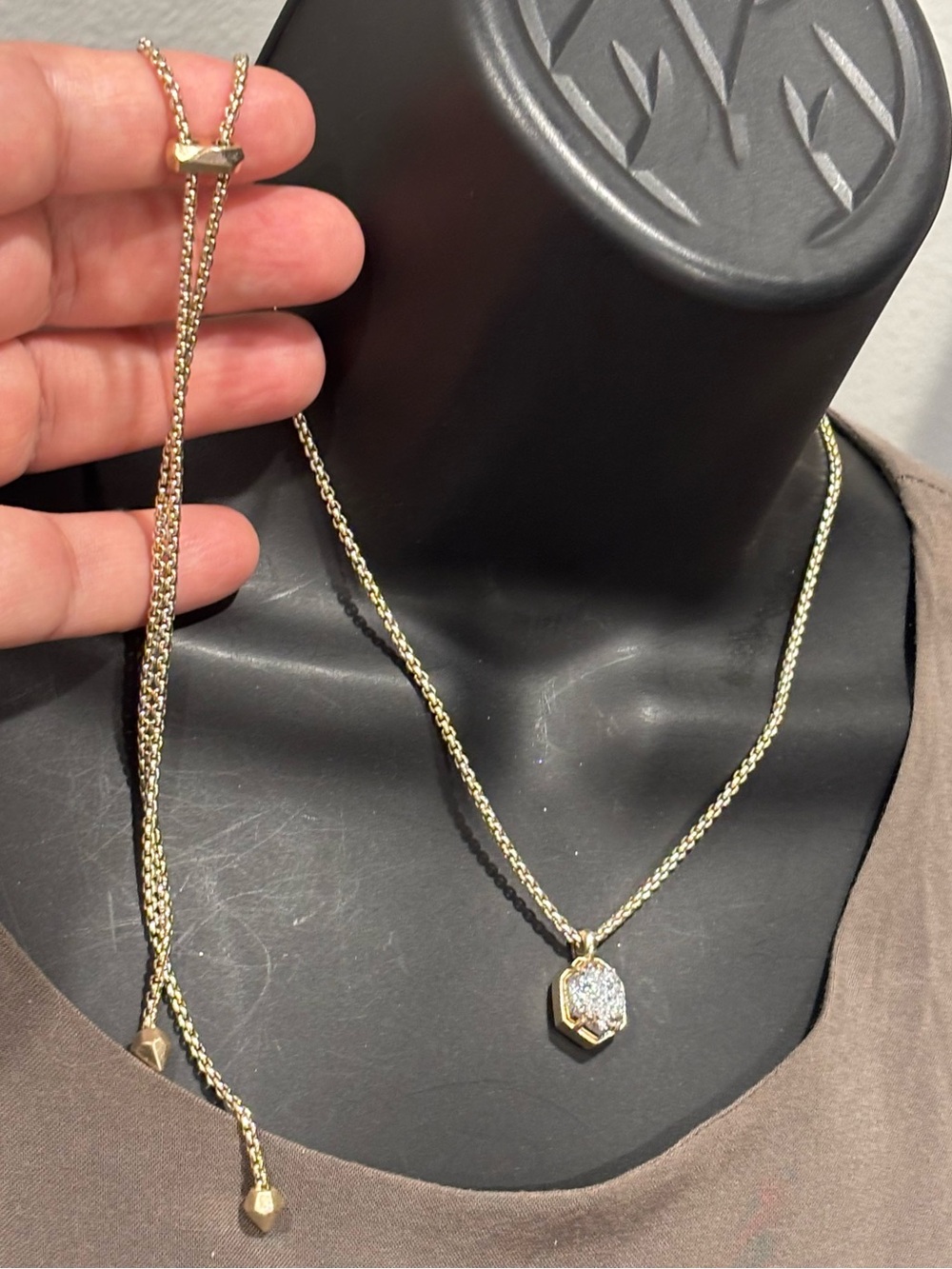 Kendra Scott Silver Tone Layered Necklace with Pink Crystal